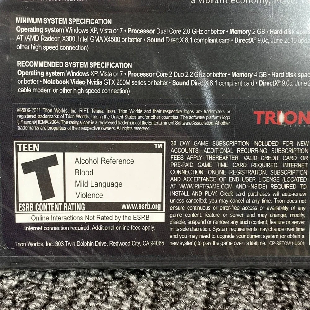 VTG RIFT PC Game DVD-ROM Trion Worlds 2011 Factory Sealed MMORPG